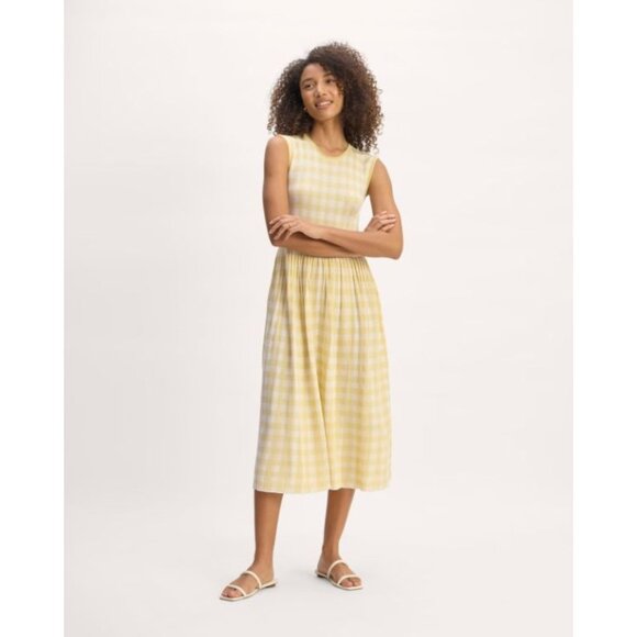 Everlane Viscose Midi The Knit Pleated Dress in Parsnip Gingham Size M - Picture 1 of 10